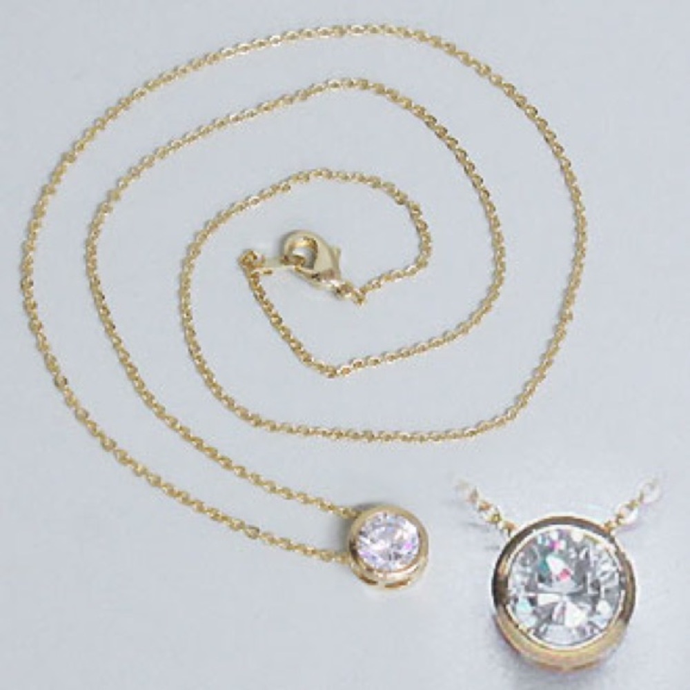Delicate Gold Chain Necklace CZ Round Pendant